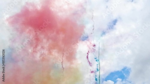 Colorful Smoke from Daytime Fireworks in the Sky