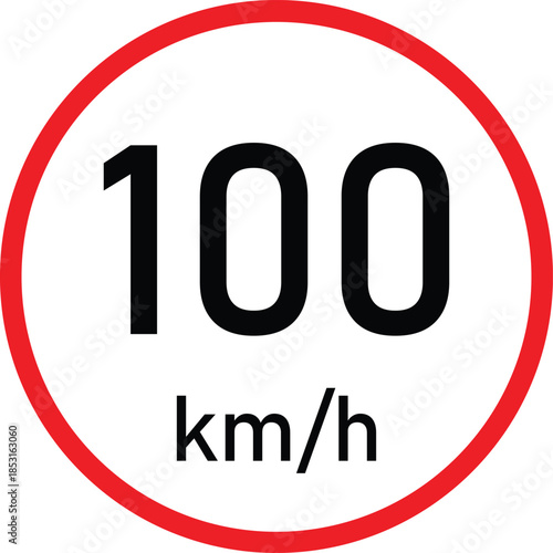 100 km/h Speed Limit Vector Sign | Traffic Speed Restriction Symbol, Road Safety Warning Icon, Maximum Speed Regulation Pictogram, Flat Vector EPS PNG JPG.