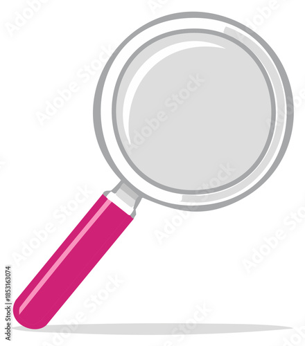 Simple pink magnifying glass with a metallic rim and clear lens