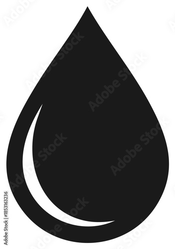 Simple Icon Depicting a Water Drop or Liquid Droplet in Black Silhouette with a White Highlight Reflecting Light