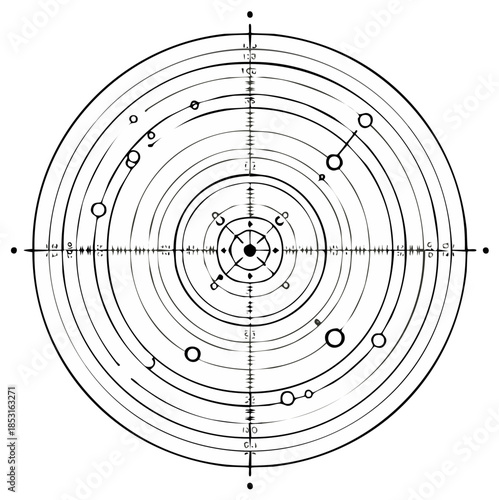 Intricate radial graph with concentric rings and marked points representing scientific data visualization