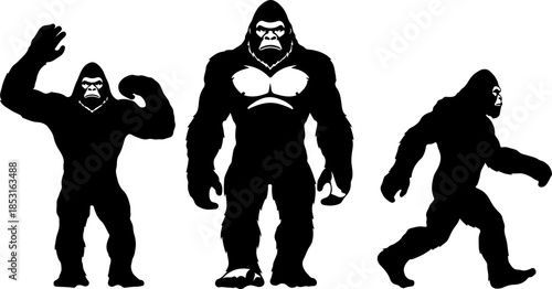 Bigfoot Evolution Silhouette Walking Progression Vector Art