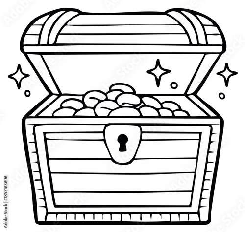 Open Treasure Chest Filled with Gold Coins and Sparkling Stars