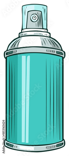 Turquoise spray can with silver cap and textured body