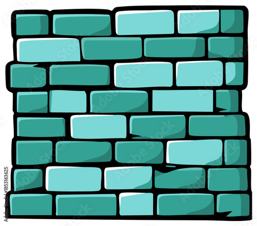 A textured turquoise brick wall illustration with a hand drawn outline style for design and background