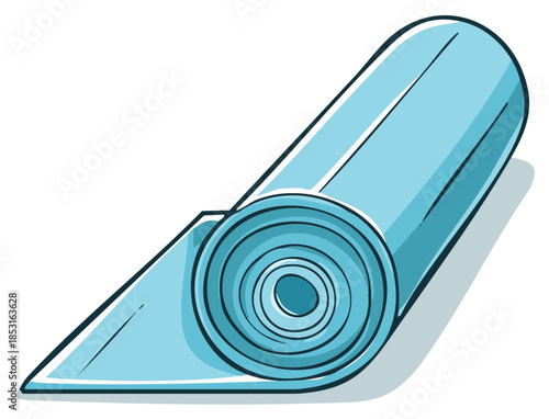 Rolled blue yoga mat with a clean simple illustration style
