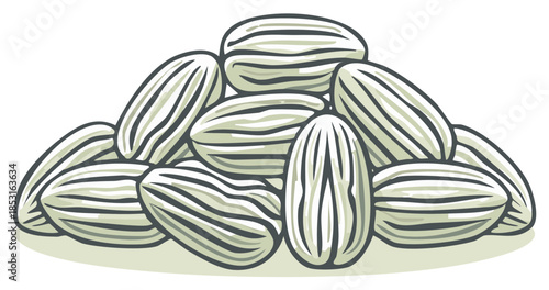 Pile of striped sunflower seeds illustration for snacks and health food concepts
