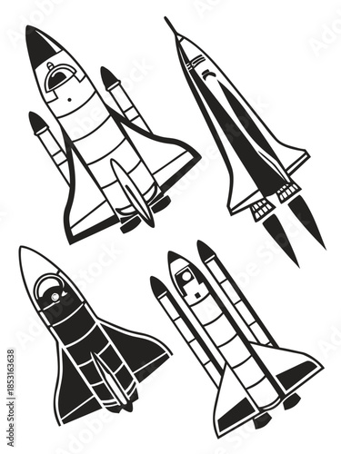 Vector illustration space shuttle rockets flying high