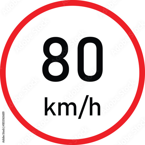 80 km/h Speed Limit Vector Sign | Traffic Speed Restriction Symbol, Road Safety Warning Icon, Maximum Speed Regulation Pictogram, Flat Vector EPS PNG JPG.
