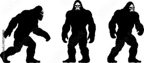 Bigfoot Evolution Silhouette Walking Progression Vector Art
