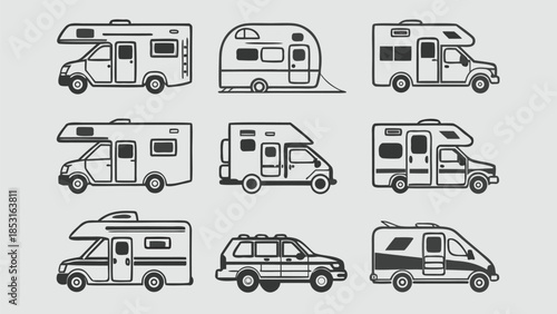 Vector illustration various rvs and motorhomes on gray background