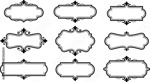 Set of vintage decorative frames, ornamental borders, and retro labels, vector illustration