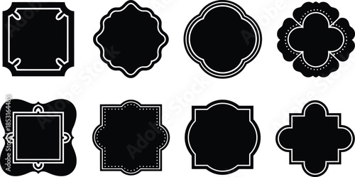 Decorative Black Silhouette Frame and Label Vector Set