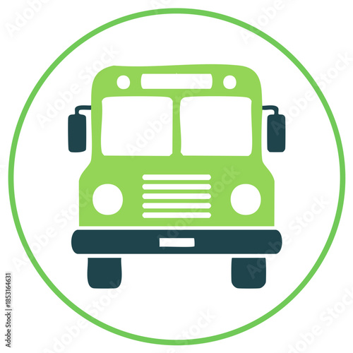 Green School Bus Icon in Circle Transportation and Education Symbol