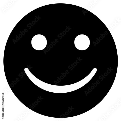 Simple black smiley face with two white eyes and a curved mouth