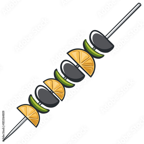 Assorted grilled fruit and vegetable skewer vibrant illustration for healthy summer meals and BBQs.