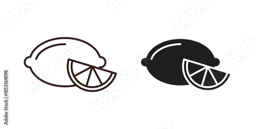 Lemon icons. thin line and glyph vector icons pack on white background