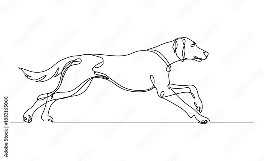 Fototapeta premium Continuous line of a dog running across animal motion.