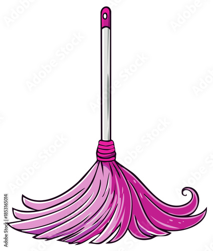 Illustration of a Pink String Mop for Cleaning Purposes with a Metal Handle