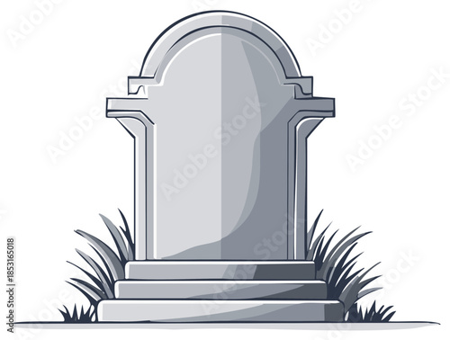 Blank Archtop Gravestone with Stone Base and Grass