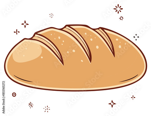Illustration of a cartoon loaf of bread with decorative elements.