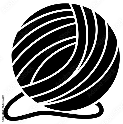 Black and white graphic of a yarn ball and crochet hook representing crafts and hobbies
