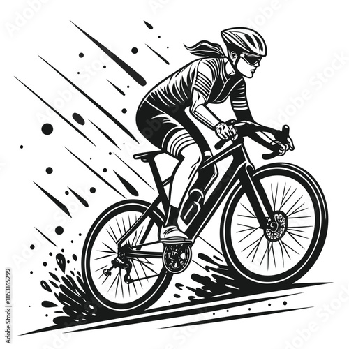 Vector illustration illustration of a woman riding a bicycle with motion lines