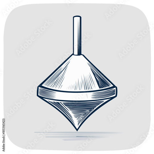 Vintage engraved spinning top toy illustration. Wooden toy with handle for children's games or entertainment