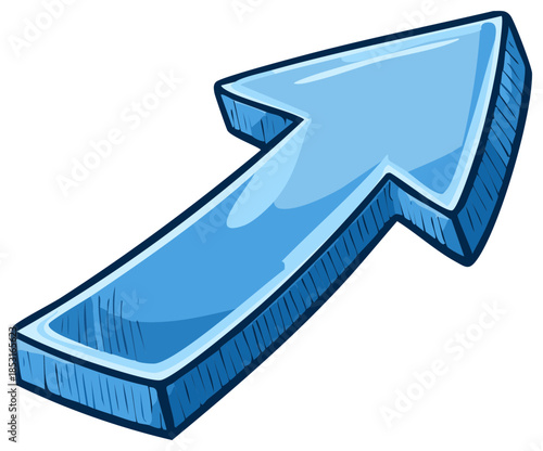 Bold blue arrow pointing upwards and to the right, rendered with a comic book style shading and outline