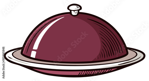 Classic food cloche cover with a knob on a plate for serving dishes