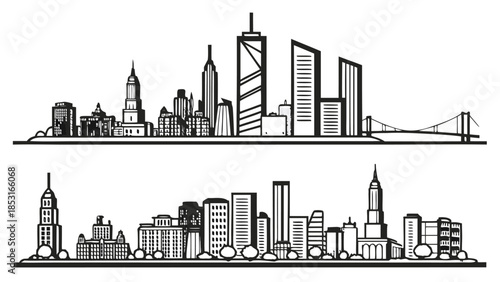Vector illustration black and white illustration of new york city skyline with skyscrapers