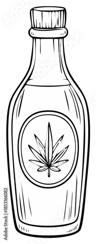 CBD Oil Bottle Illustration Medicine Remedy Treatment Outline Vector