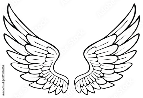 Pair of stylized angel wings in a classic outline drawing art style on a plain background