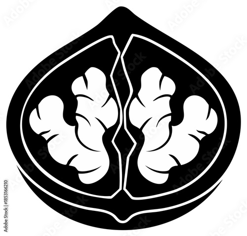 Walnut Shells Icon Silhouette Food Ingredient Flat Vector Graphic