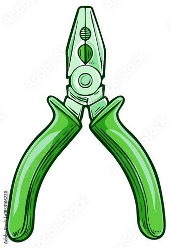 Green Pliers Tool Illustration with Simple Design and Highlighted Grip