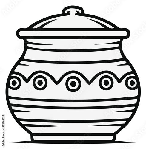 Rustic Decorative Ceramic Pot with Traditional Pattern and Lid