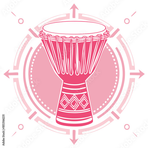Vibrant Pink Djembe Percussion Instrument Ethnic Music Vector Icon