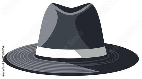 Stylish Striped Gray Fedora Hat with Ribbon Decoration Vector Illustration