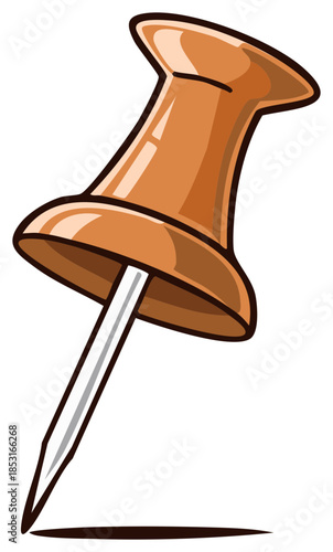 Large Bronze Pushpin Clip Art Illustration: Pointed Steel Pin for Notice Boards and Bulletin Boards