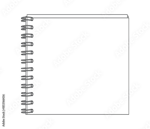 Line Black outline of an open spiral bound notebook with blank pages.