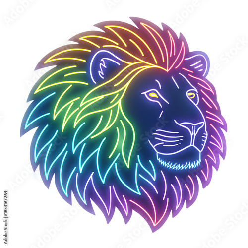 Vibrant neon lion head