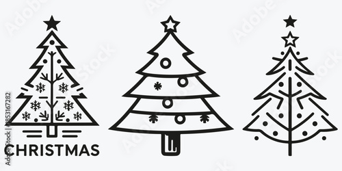Christmas concept logo fir tree sketch illustration vector set