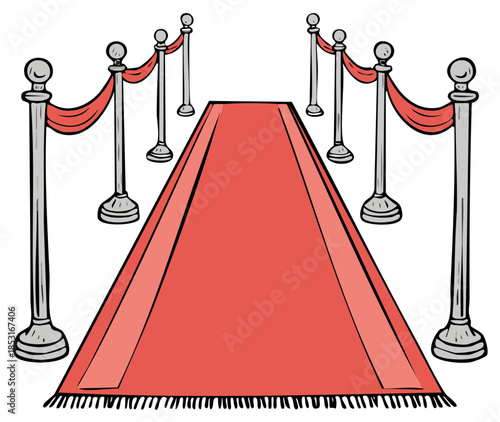 Cartoon illustration of a red carpet walkway with rope barriers for a VIP event or premiere