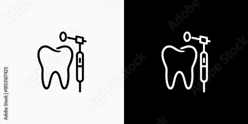 Vector design of teeth and dental tools in a modern, simple, clean, and abstract style. Icons for business, research, healthcare, and education.