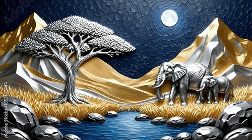 Night view of forest with elephant I Wall Decor 