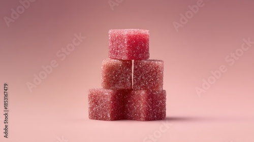 Stacked pink sugar cubes on matching background studio shot copy space