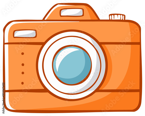 Simple orange digital camera illustration in a cute hand drawn cartoon style