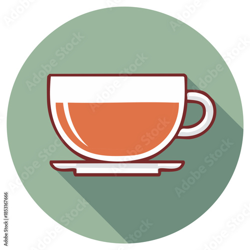 Hot beverage in a white teacup or coffee cup with saucer icon modern flat design style