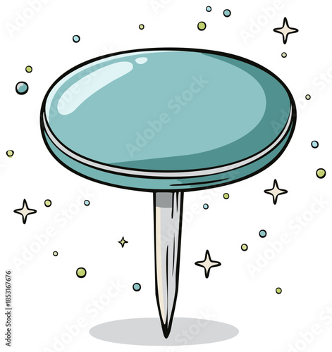 Shiny blue cartoon pushpin illustration for office and school reminders
