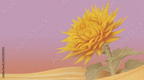 Vibrant yellow flower blooming against pastel gradient background